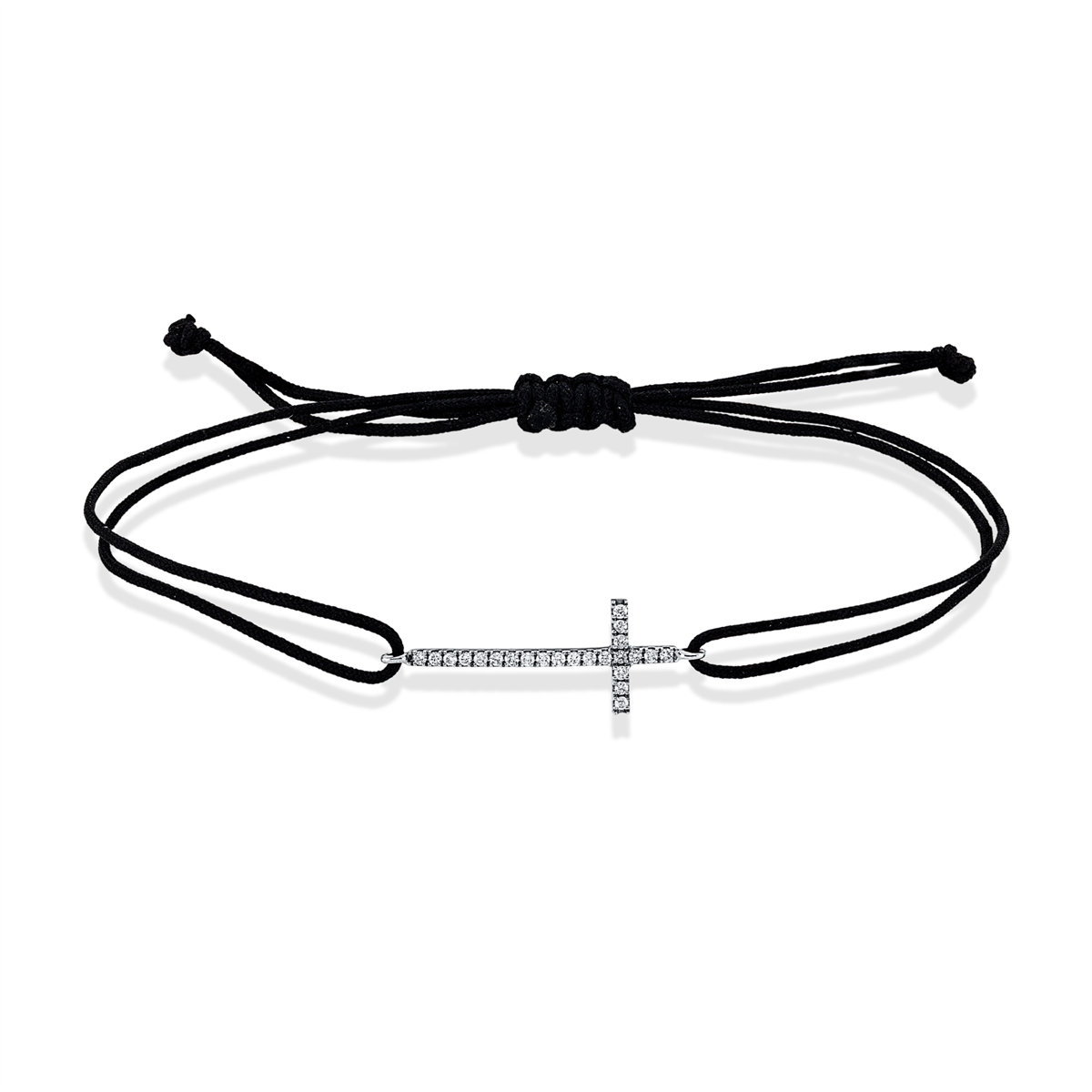 Armband 18 kt WG Kreuz, schwarzes Band