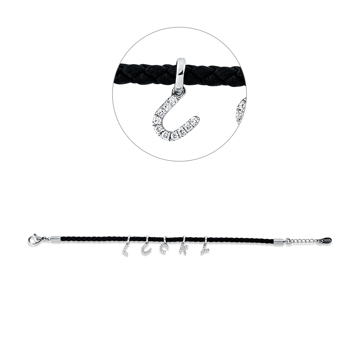 Armband 18 kt WG, schwarzes cord,mit ZÖ 16,5 cm