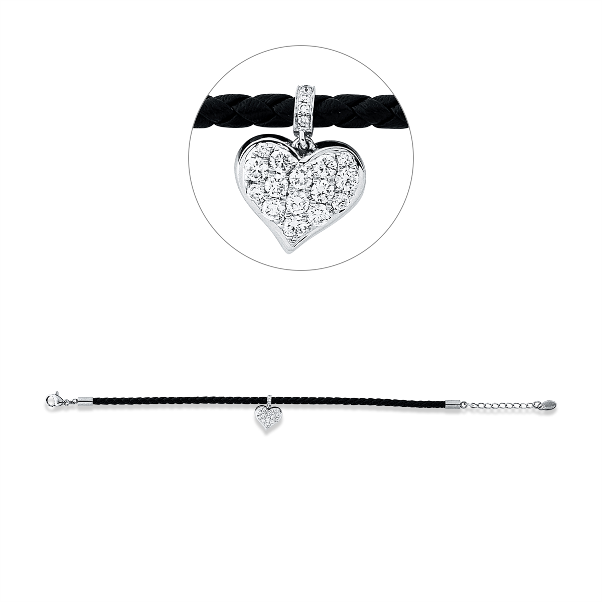Armband 18 kt WG, schwarzes cord,mit ZÖ 16,5 cm