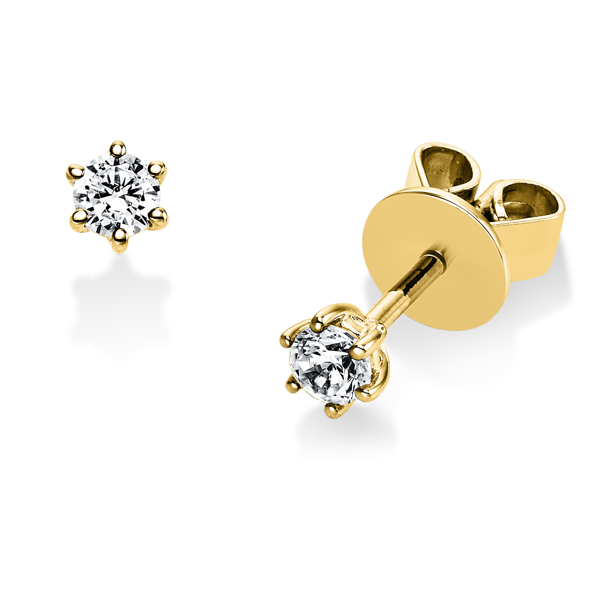 Solitaire Ohrstecker 6er-Krappe 14kt Gelbgold mit 0,20ct Diamanten