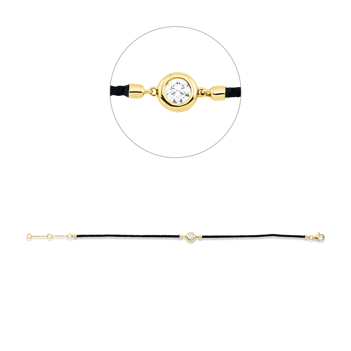 Armband Zarge 18 kt GG, Black cord, ZÖ 15+16,5 cm