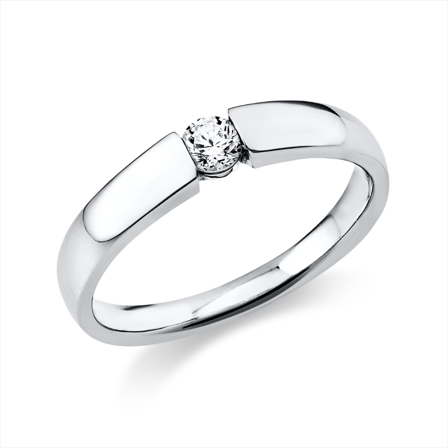 Solitaire Ring  14kt Weißgold mit 0,15ct Diamanten