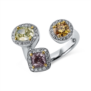 Ring 4er-Krappe 18 kt WG+GG+RG, GIA 3PCS