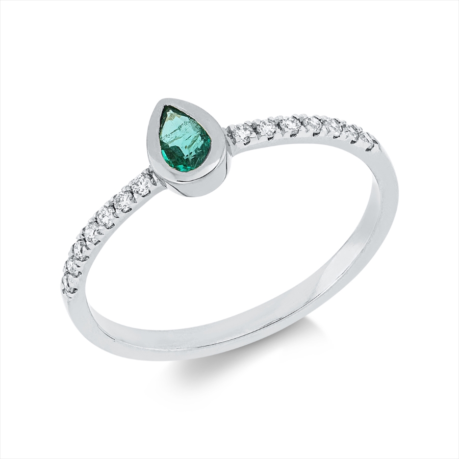Ring 18 kt GG Tropfen, Fassung rhodiniert
