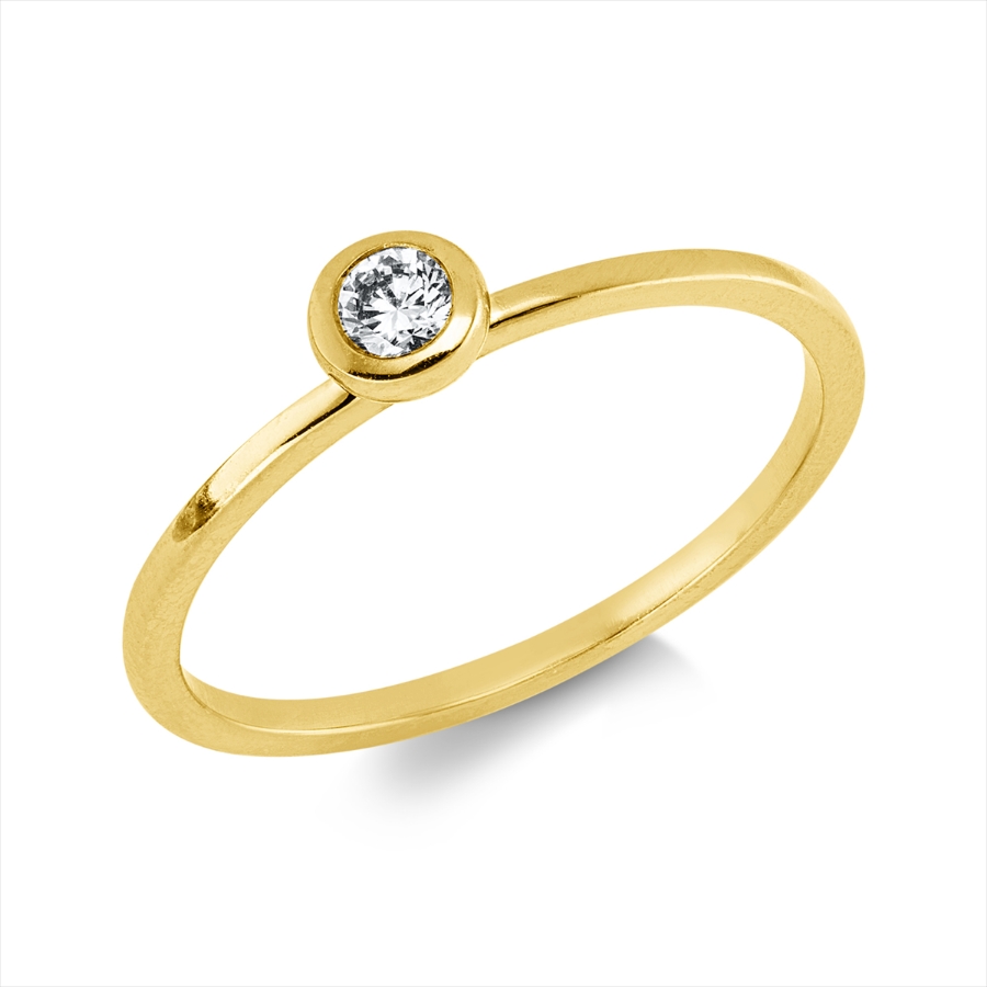 Solitaire Ring Zarge 18kt Gelbgold mit 0,10ct Diamanten