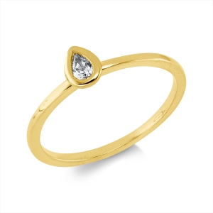 Solitaire Ring Zarge 18kt Gelbgold  Tropfen mit 0,09ct Diamanten