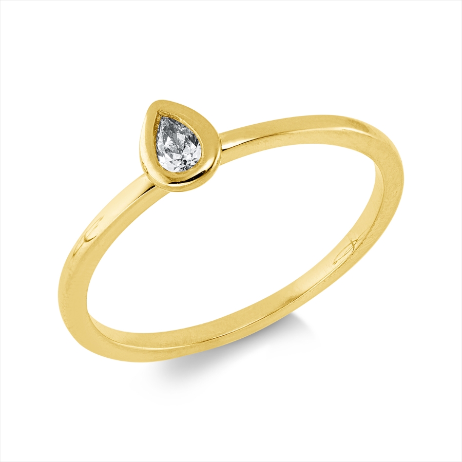 Solitaire Ring Zarge 18kt Gelbgold  Tropfen mit 0,09ct Diamanten