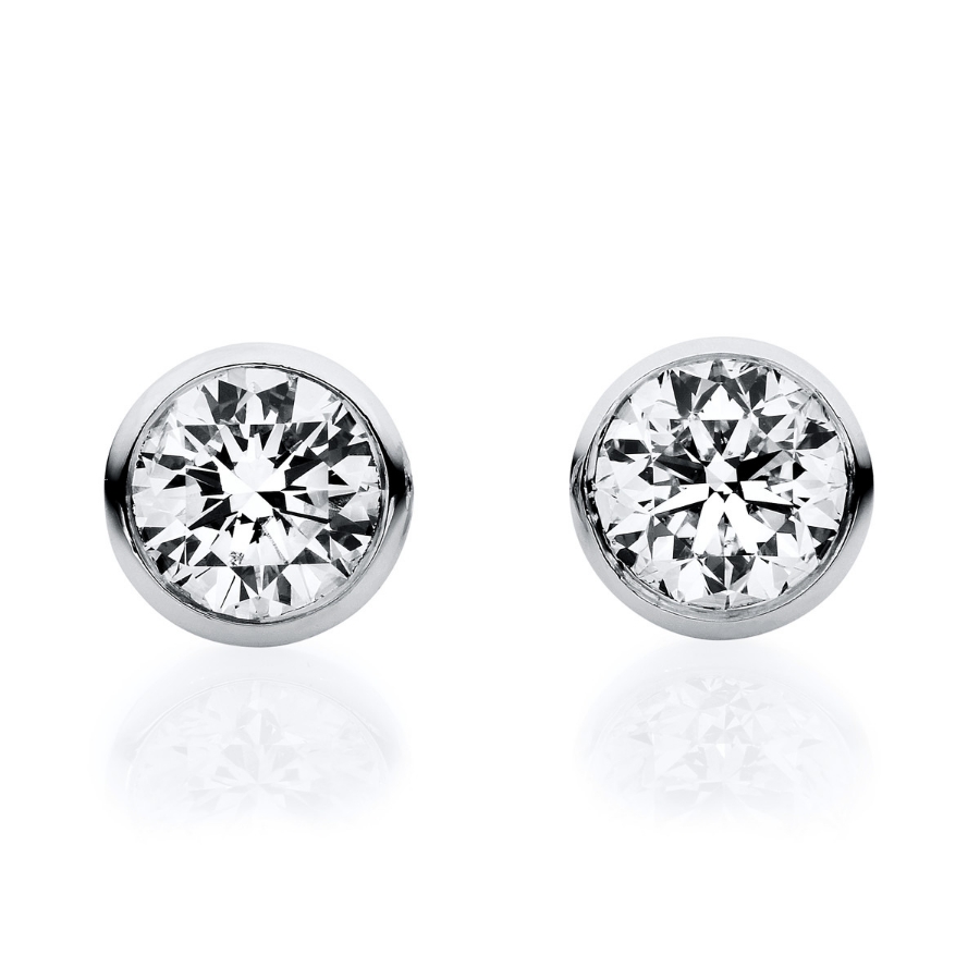 Solitaire Ohrstecker Zarge 18kt Weißgold GIA7491777690+GIA7493705681 V-Zarge mit 0,75ct Diamanten