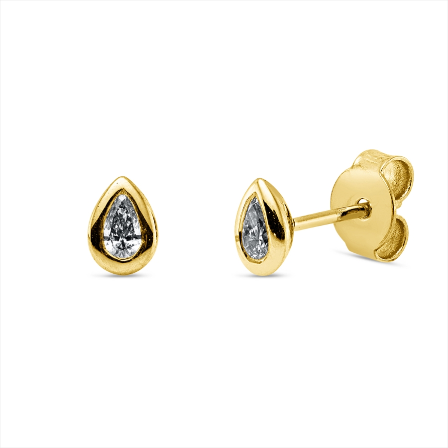 Solitaire Ohrstecker Zarge 18kt Gelbgold  Tropfen mit 0,20ct Diamanten