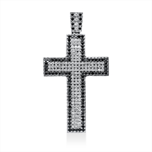 Anhänger 14 kt WG Kreuz, Fassung teils schwarz rhodinie