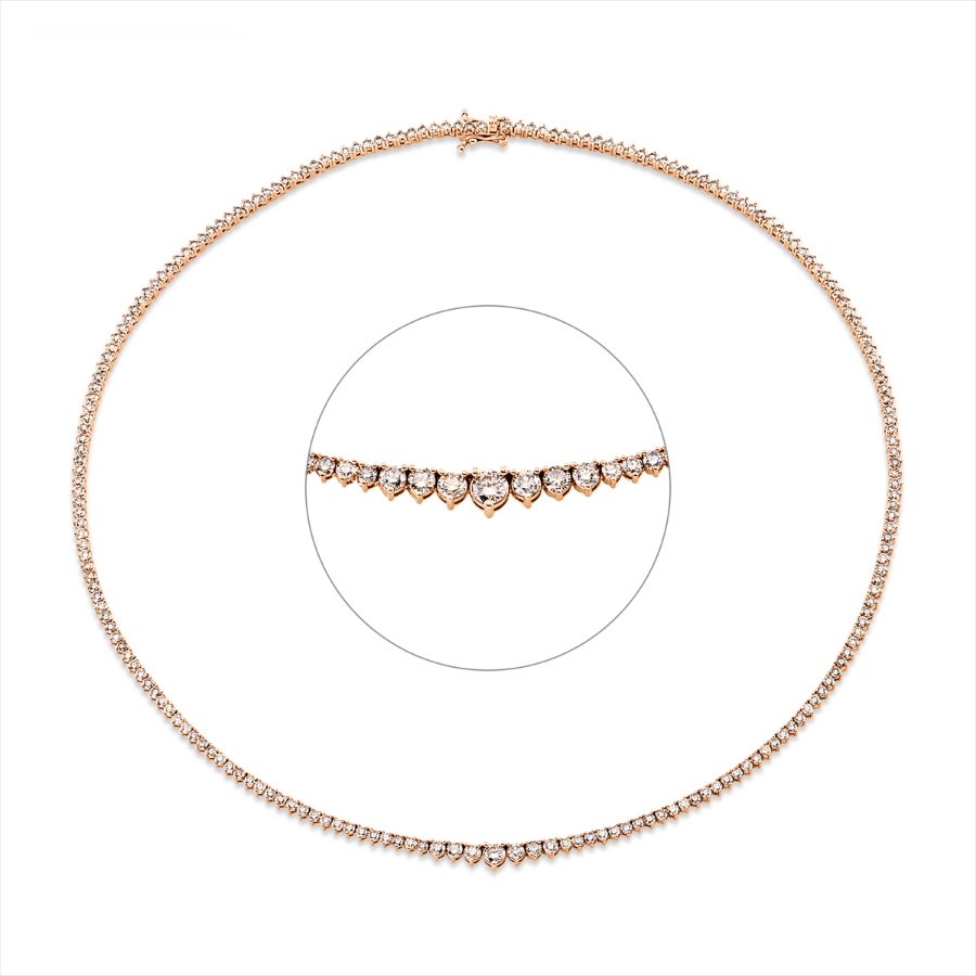 Tenniscollier 3er-Krappe 18kt Rotgold mit 5,75ct Diamanten