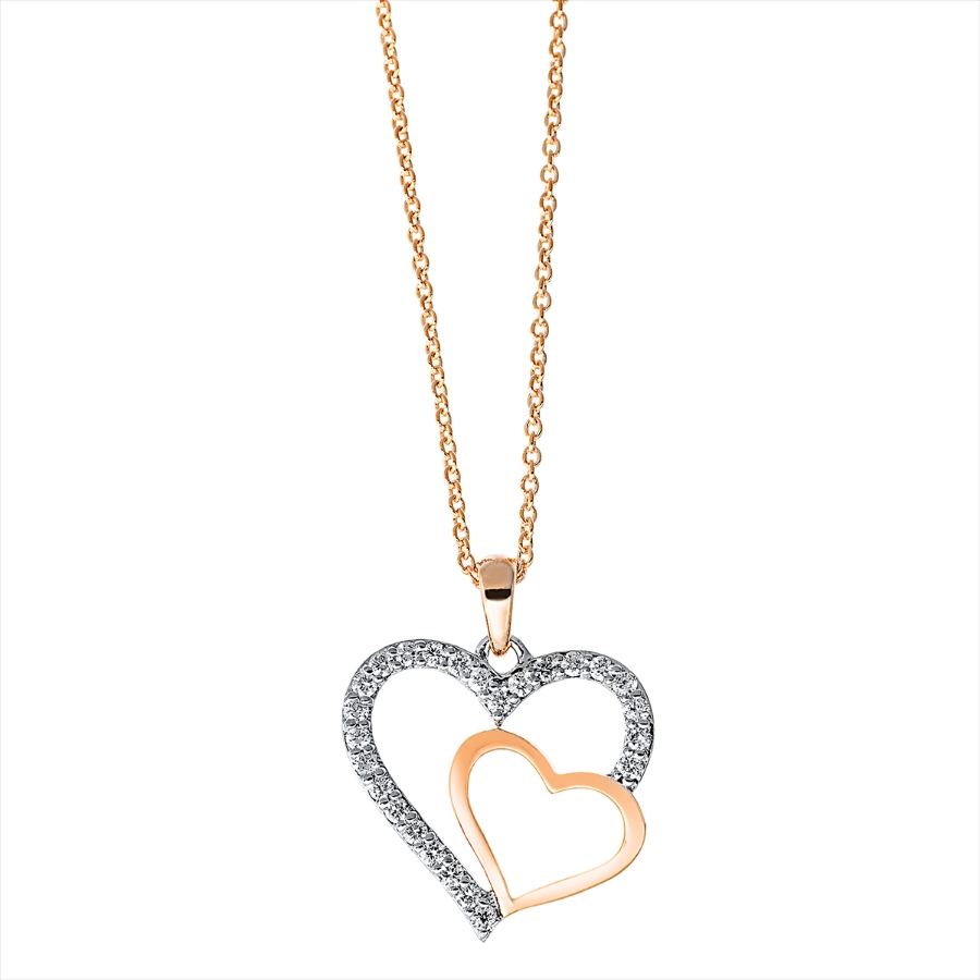 Collier 18 kt RG Herz, Fassung rhodiniert