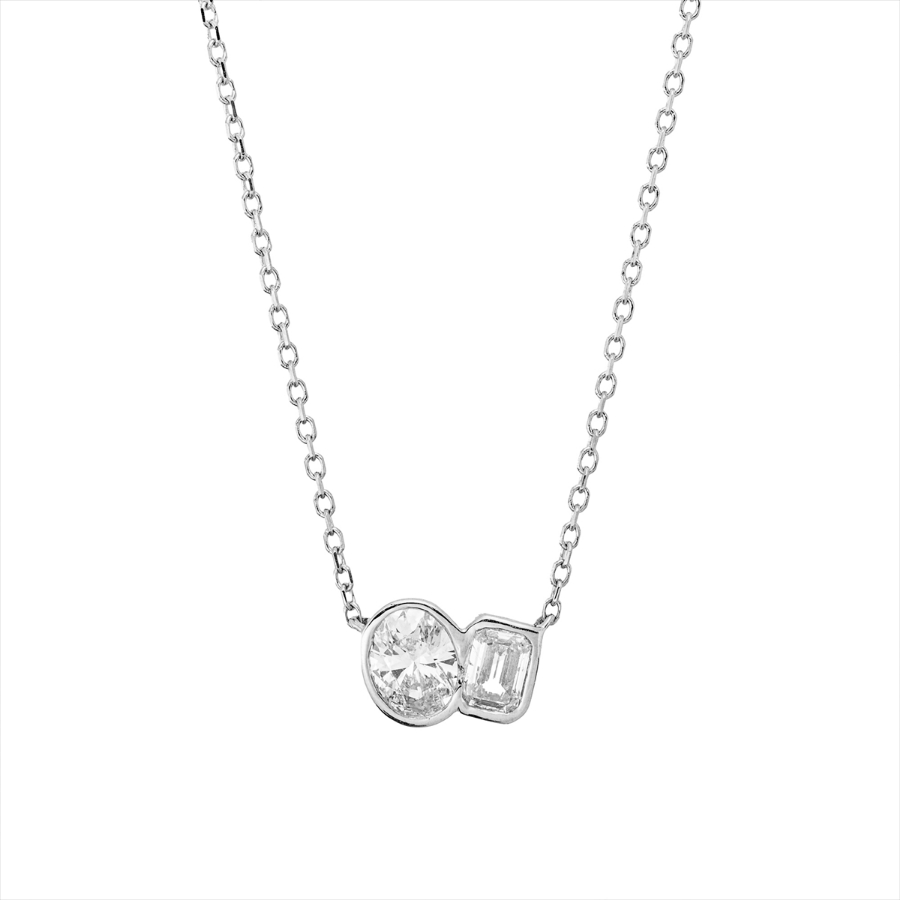 Collier 18 kt WG, mit ZÖ 43 cm + 40,6 cm