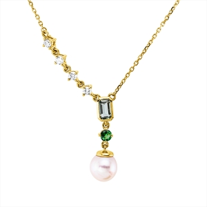 Collier  18kt Gelbgold mit ZÖ 40 cm mit Farbstein