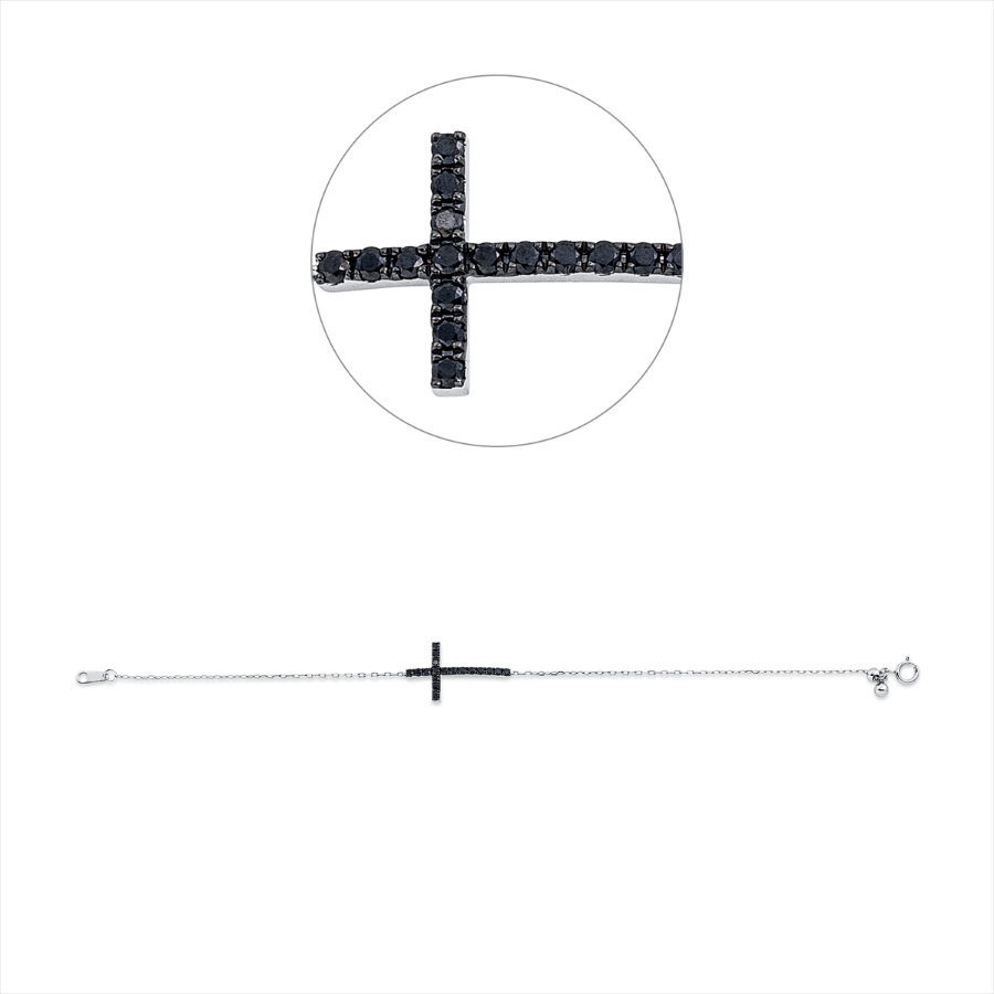 Armband 18 kt WG Kreuz, Fassung schwarz rhodiniert