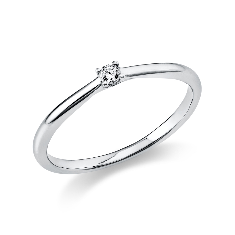 Solitaire Ring 4er-Krappe 18kt Weißgold mit 0,05ct Diamanten