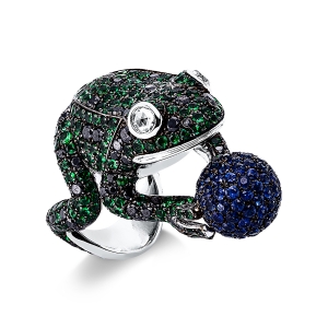 Ring 18 kt WG Frosch, schwarz rhodiniert