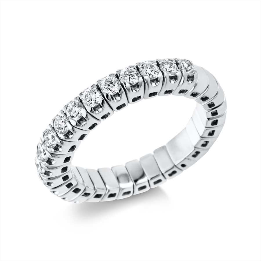 Ring 4er-Krappe 18 kt WG, Flex-Band, variabel, rhodinier