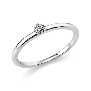 Solitaire Ring 6er-Krappe 18kt Weißgold mit 0,05ct Diamanten