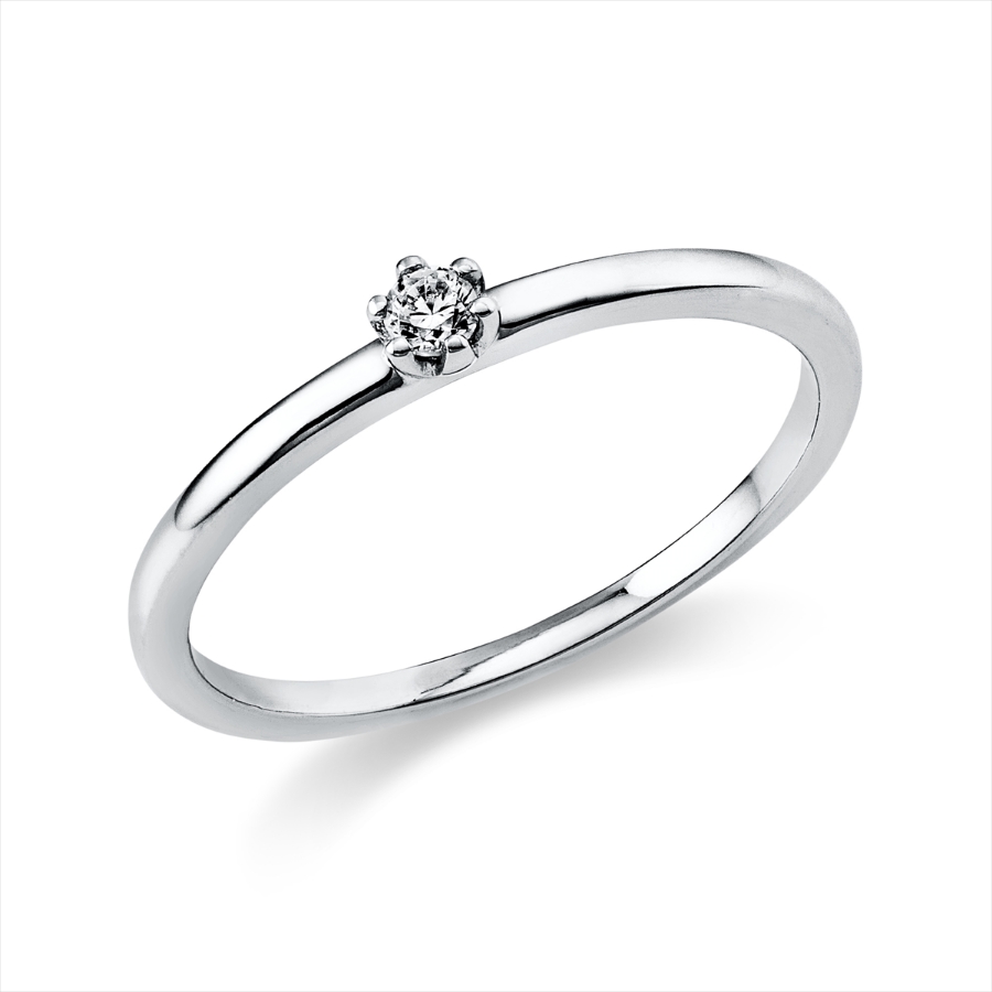 Solitaire Ring 6er-Krappe 18kt Weißgold mit 0,05ct Diamanten