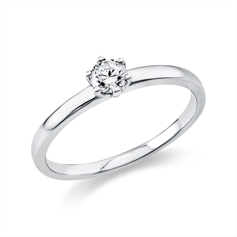 Solitaire Ring 6er-Krappe 18kt Weißgold mit 0,20ct Diamanten