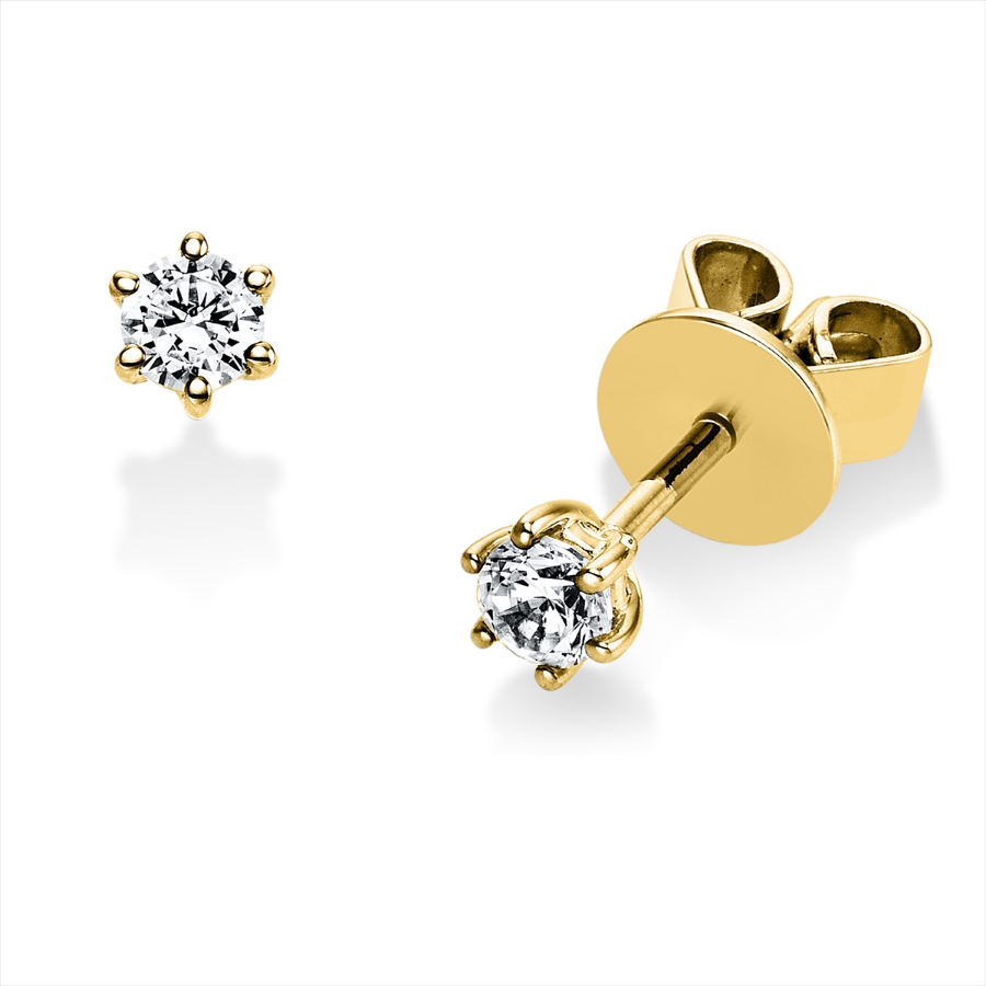 Solitaire Ohrstecker 6er-Krappe 14kt Gelbgold mit 0,20ct Diamanten