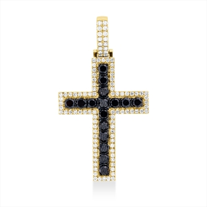 Anhänger 18 kt GG Kreuz, Fassung teils schwarz rhodinie