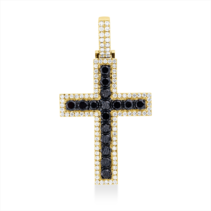 Anhänger 18 kt GG Kreuz, Fassung teils schwarz rhodinie