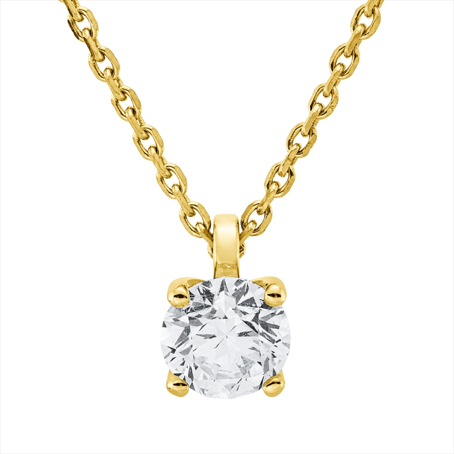 Solitaire Collier 4er-Krappe 18kt Gelbgold GIA2516948904, mit ZÖ 42 cm mit 1,00ct Diamanten