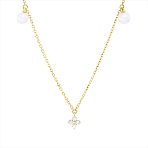 Collier  18kt Gelbgold mit ZÖ 43 cm + 40,6 cm mit 0,10ct Diamanten
